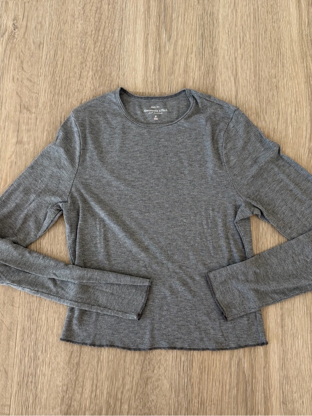 Abercrombie & Fitch Women's Ribbed Long Sleeve Crewneck Top - Heather Gray